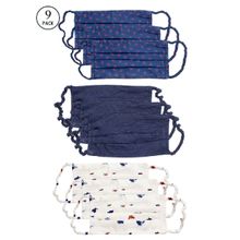 Bellofox 3-Ply Blue Ross,Aaron And Marie Cotton Face Mask (Pack Of 9)