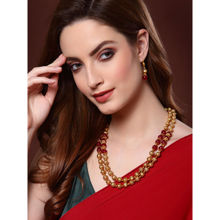 PANASH Gold-Plated & Red Beaded Handcrafted Layered Jewellery Set