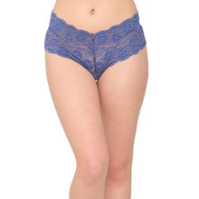 N-Gal Women's Floral Lace Mid Waist Criss Cross Back Underwear Lingerie Brief Panty - Blue