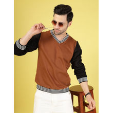 RIGO Men Camel Brown Colorblock Fleece Sweatshirt