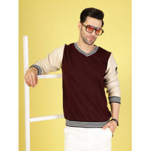 RIGO Men Wine Colorblock Fleece Sweatshirt