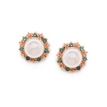 Zaveri Pearls Green Cubic Zirconia & Pearl Contemporary Brass Stud Earring (ZPFK9512)