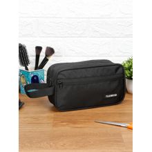 Teakwood Black Compact Dual-Zip Travel Toiletry Bag