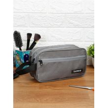 Teakwood Grey Compact Dual-Zip Travel Toiletry Bag