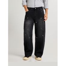 Weezy Monochrome Stroke Painted Baggy Fit Jeans