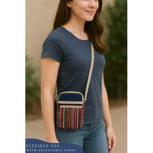 THE PURANI JEANS Jute Denim Mobile Sling Bag