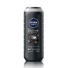 NIVEA Men Body Wash, Active Clean with Active Charcoal, Shower Gel for Body, Face & Hair