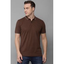 Louis Philippe Men's Brown Polo T-Shirt with Collar Tipping and Branding on Sleeve