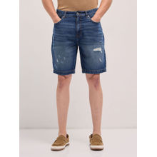 THE BEAR HOUSE Men's Dark Blue Relaxed Cotton Casual Short