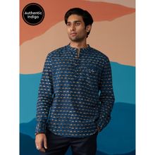 Likha Indigo Saga Navy Blue Hand Block Printed Full Sleeves Shirt LIKMW14