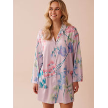 La Vie En Rose Lavender Garden Print Long Sleeve Satin Sleepshirt
