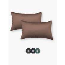 SEEVO Brown Satin Pillow Covers - 17 x 27 Inches (Set of 2) (Free Size)