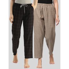 Kryptic Womens Brown Black Cotton Check Lounge Pajamas (Pack of 2)