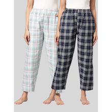 Kryptic Womens Grey & Navy Cotton Check Lounge Pajamas (Pack of 2)
