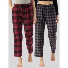 Kryptic Womens Maroon & Grey Cotton Check Lounge Pajamas (Pack of 2)