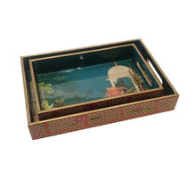 Expression Gifting Blue Wooden Rectangle Tray Set Of 2