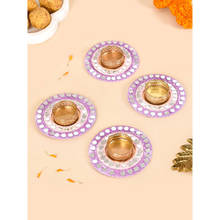 Nestasia Mirror Embellishment Purple Tealight Holders (Set Of 4)