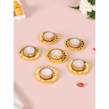 Nestasia Yellow Mirror Work Tea Light Holders (Set Of 6)