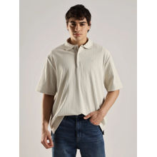 Calvin Klein Self Design Relaxed Fit Cotton Off White Polo T-shirt