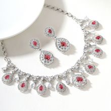 Priyaasi American Diamond Floral Red Jewellery Set