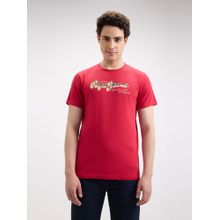 Pepe Jeans Men's Red Printed Short Sleeve T-shirt