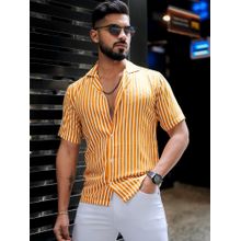 ROYALTAIL Yellow Striped Print Super Soft Premium Half Sleeve Shirt