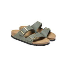 Birkenstock Arizona Vegan Green Synthetics Narrow Width Women Two Strap Sandals