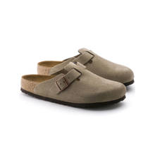 Birkenstock Boston Soft Footbed Unisex Beige Suede Leather Sandals