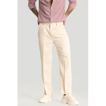 Snitch Men Cream Plain Relaxed Formal Trouser