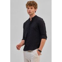 Snitch Black Mandarin Embroidered Shirt