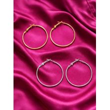 Accessher Women Gold-Silver Hoop Earrings (Pack of 2)