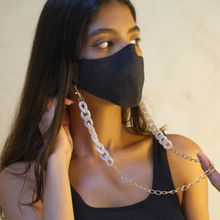 Ayesha Metallic Gold-Toned Chain-Link Marble Grey Acrylic Mask Chain or Sunglass Chain