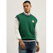 United Colors of Benetton Green Oversized Fit Crew Neck Textured Structured Sweater