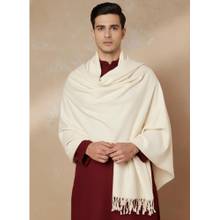 Zamour Plain Off White Woolen Stole For Men