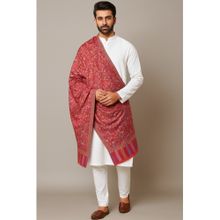 MUFFLY Men Red Fine Soft Ethnic Bamboo Silk Authentic Kashmiri Jama war Design Shawl