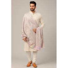 MUFFLY Men White Fine Soft Ethnic Bamboo Silk Authentic Kashmiri Jama war Design Shawl