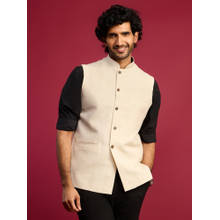 Vastramay Men's Cream Cotton Nehru Jacket