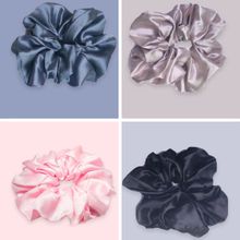OOMPH Black, Pink and Grey Satin Silk Scrunchy Rubber Band Hair Tie