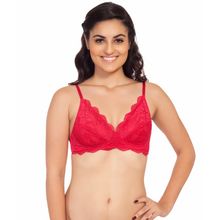 SOIE Women's Padded Non-Wired Lace Bra - Red