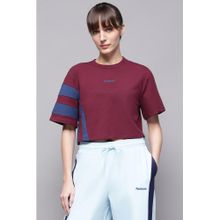 Reebok Women Round Neck Maroon Crop T-Shirt