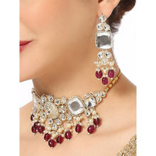 OOMPH Wine Burgundy Maroon Beads & Kundan Choker Necklace Set with Drop Earrings