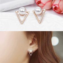 Fabula Jewellery Gold Tone White Pearl Geometric Delicate Small Ear Stud Fashion Earrings