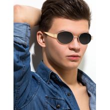 ROYALTAIL Unisex Golden Frame And Black Glass Vintage Trendy Oval Sunglasses (58)