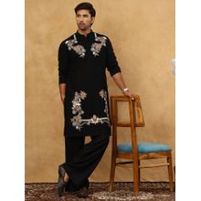 Jompers Men Japanese Imported Black Fabric Embroidered Kurta With Pyjama