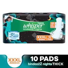 Whisper Bindazzz Night Thick XXXL Sanitary Pads For Upto 0% Leaks - 75% Longer, 10 Heavy Flow Pads