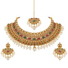 Asmitta wedding wear Kundan Pearl Studded Choker Necklace Set for Women