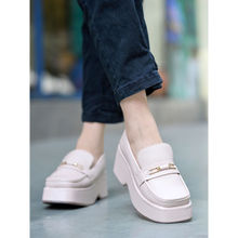 Shoetopia Stylish Solid Buckle Detailed Beige Loafers for Women
