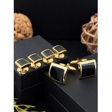 PELUCHE Crystal Studded Black & Gold Cufflink & Shirt Stud Gift Set