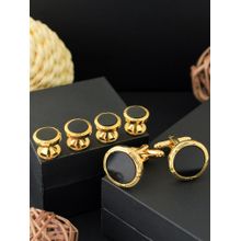 PELUCHE Golden & Black Crystal Studded Cufflink & Shirt Stud Gift Set