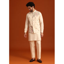KALKI FASHION Beige Floral Hand Embroidered Kurta Jacket with Pant